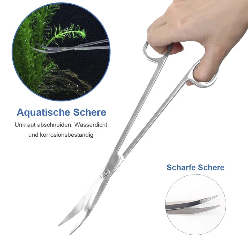 3Pcs Ergonomic Fish Aquarium Tank Scissor Tweezer Sander Cleaning Tools with Bag Stainless Steel Maintenance Aquatic Plants Set - купить по
