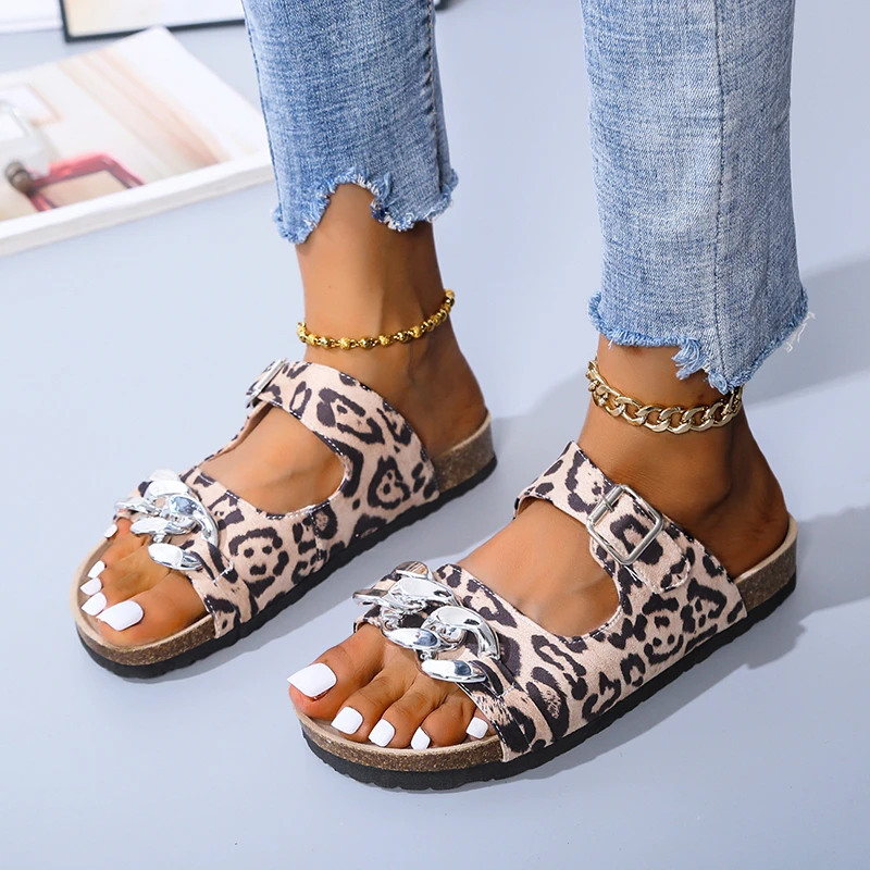 

Summer Retro Casual Fashion Sandals Women Cork Insole Platform Wedge Chain Print Upper Outdoor Beach Casual Hoes Ladies Female