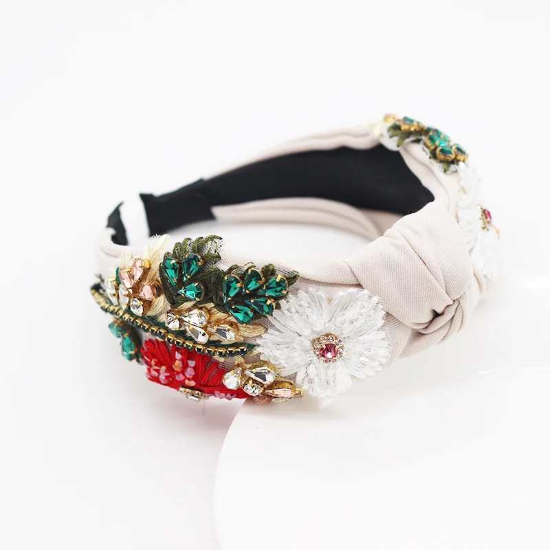

Women Headbands Crystal Rose Flower Prom Head Hoop Rhinestone Hairbands Luxury Cloth Wide Hair Hoop Headdress Hair Accessories