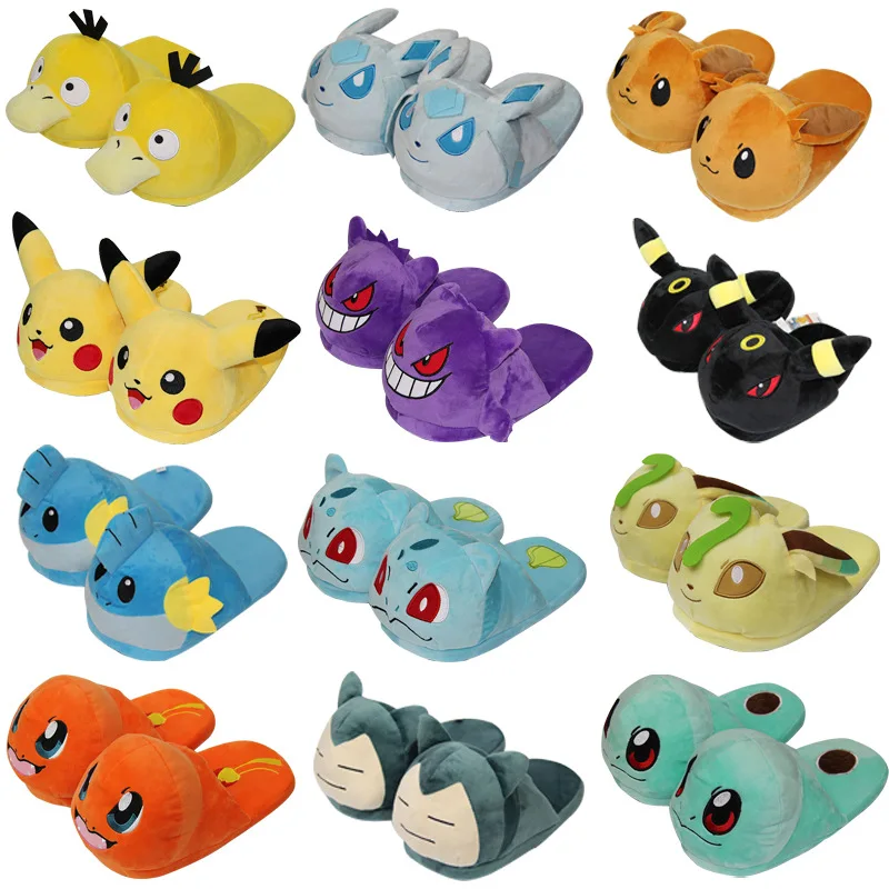 

Pokemon Cotton Slippers Snorlax Charmander Psyduck Mudkip Pikachu Eevee Leafeon Glacia Umbreon Plush Anime Plushie Shoes Gift