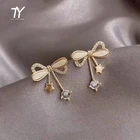 2021 Новый Элегантный Бант циркониевый кулон из цветного шрусталя с золотыми гвоздиками для женщин модные корейские Драгоценности вечерние платье для девочек изысканные роскошные серьги