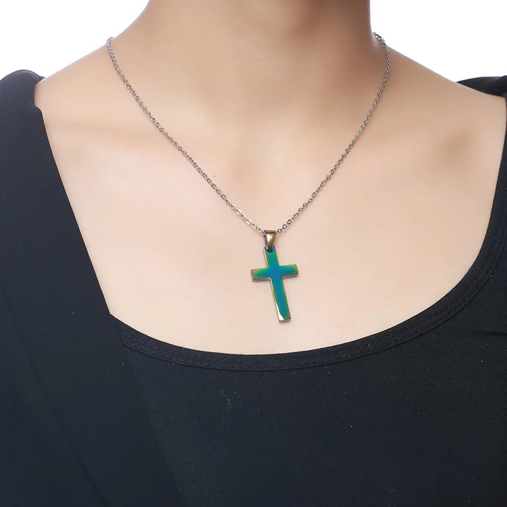 На заказ Выгравированный полированный простой крест кулон ожерелье для женщин