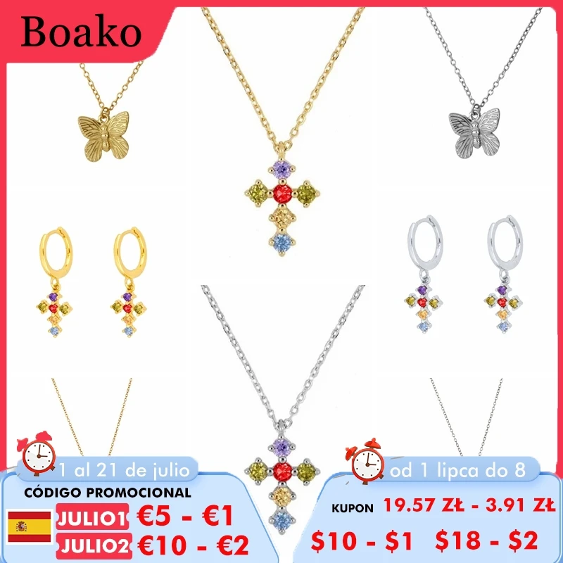 

BOAKO 925 Sterling Silver Necklace Jewelry For Women 2020 Cross Rainbow Cadena Plata Fashion Luxury Choker Diamond #8.5