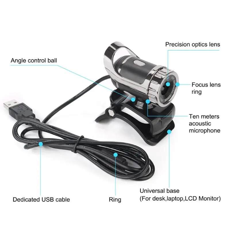 USB Веб камера 360 градусов цифрового видео веб с микрофоном зажим для микрофона