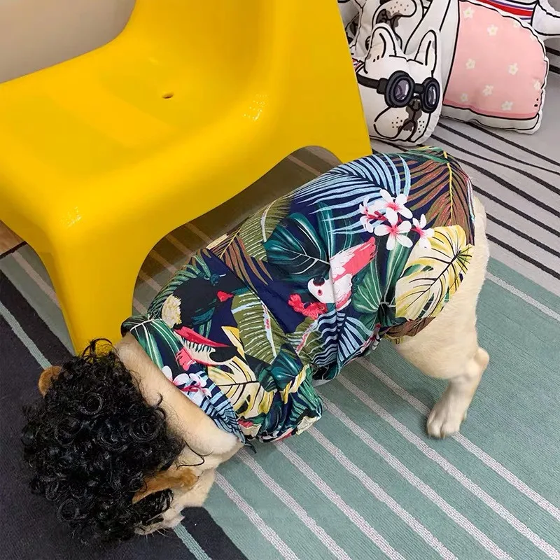 Французский бульдог летняя Гавайская футболка с цветами Классная рубашка для