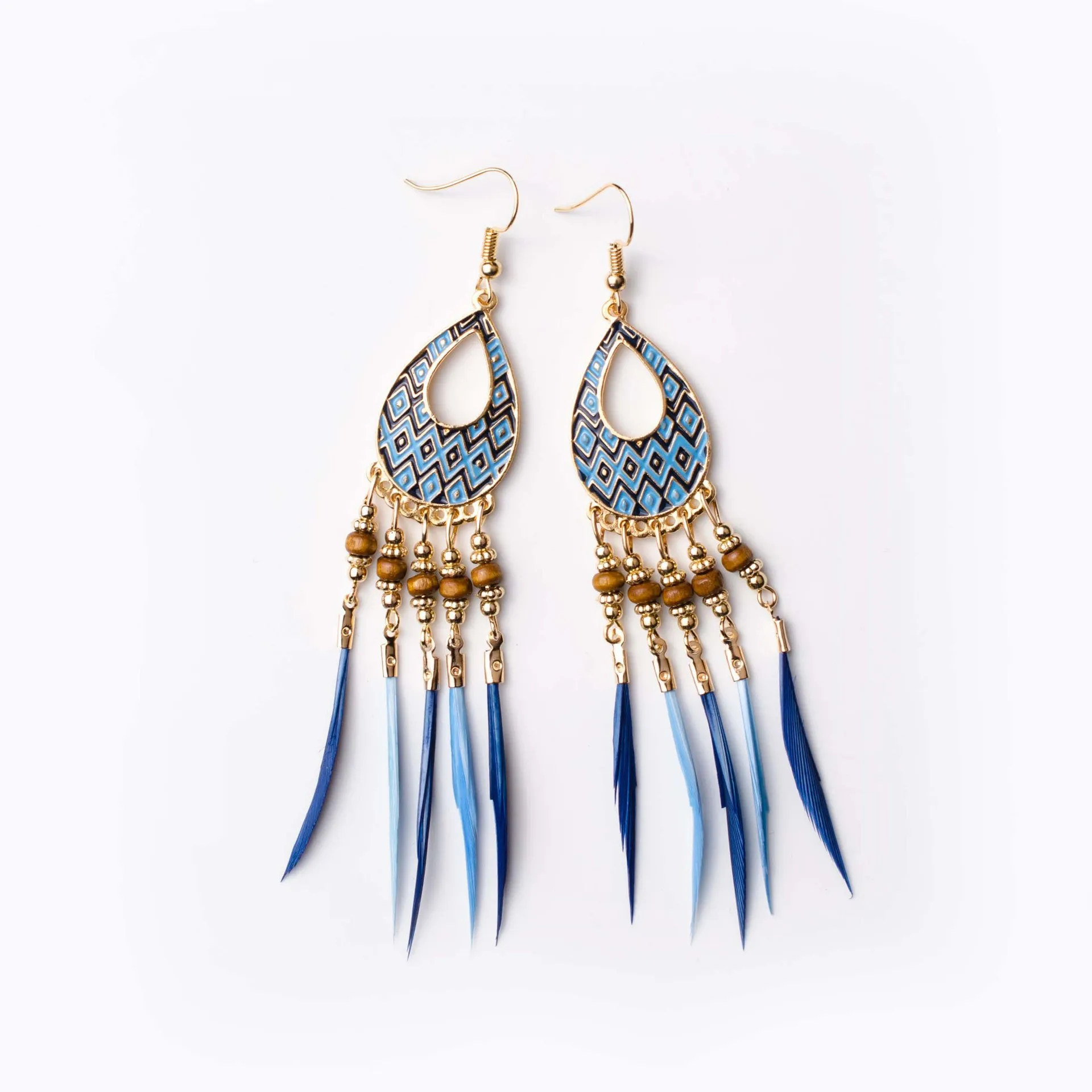 

Vintage Holiday Style Drop Ear Ring Bohemian Feather Long Earrings