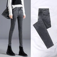 2020 new fashion skinny denim pencil jeans woman elastic high waist trousers black blue stretch plus size washed jeans female