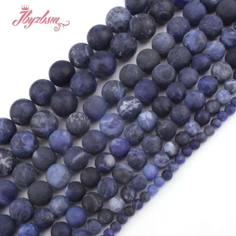 

Natural Round Blue Sodalite Beads Frost Matte Natural Stone Spacer Beads for DIY Men Women Necklace Bracelet Jewelry Making 15"