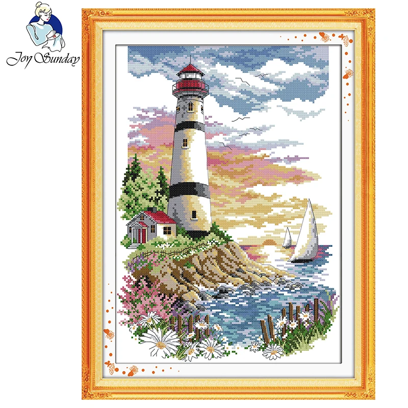 Joy Sunday New arrival Lighthouse (2) Cross stitch Embroidered Kit DMC 14CT DIY Handmade Set Needlework Home Decor Painting Gift | Дом и сад