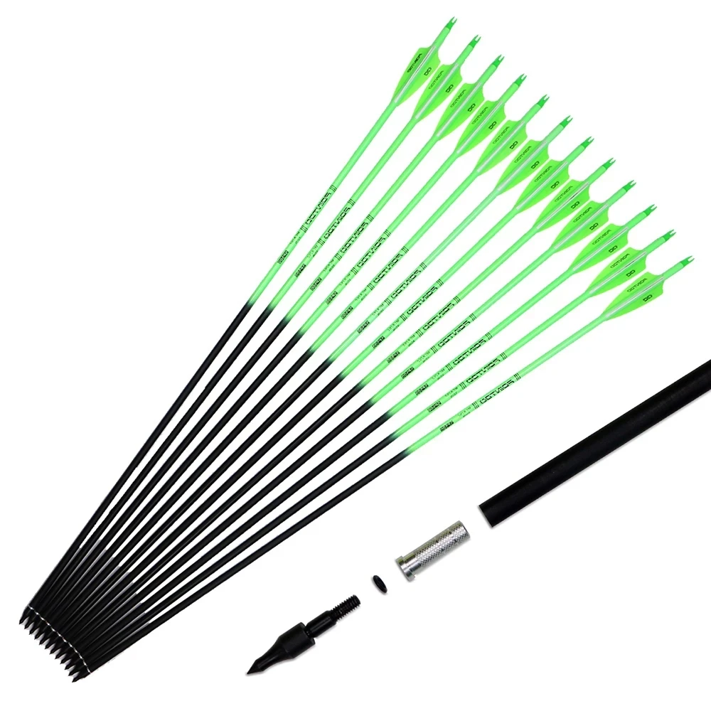 

30Inch Carbon Arrow Diameter 7.8mm Orange Fluorescence for Compound Recurve Bow Targeting Practice Hunting with Removable Tip