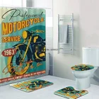 4 шт. винтажные мотоциклетные гоночные шторы для душа, набор классических мотоциклетных штор для ванной, шторы для ванной, коврики для туалета, коврики