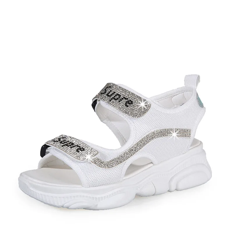 

Women's Platform Shoes 2021 New Summer Velcro Casual Women's Shoes Sports Wind Rhinestone Beach Shoes Rome Flat Women's Sandals
