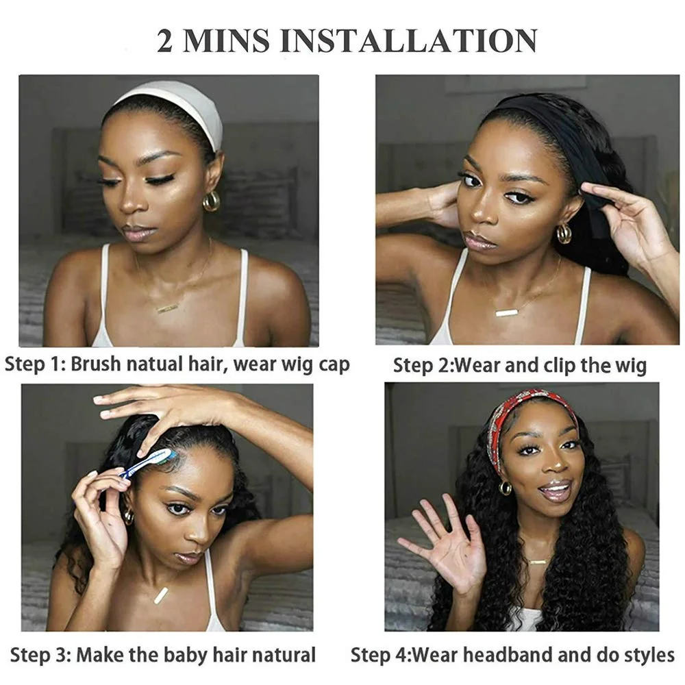 Kryssma Curly Headband Wig Long  Curly Synthetic wigs natural looking headband Wigs For Black Women Heat Resistant Fiber Hair