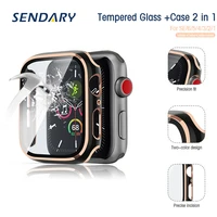 tempered glass film screen protector matte hard case for apple watch se654321 bumper frame watch case 38mm40mm42mm44m