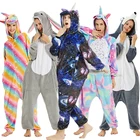 Кигуруми, женские комбинезоны в виде единорога, кота, унисекс, зимние ползунки панда, детские пижамы, Аниме Костюмы, фланелевые пижамы для взрослых, пижамы