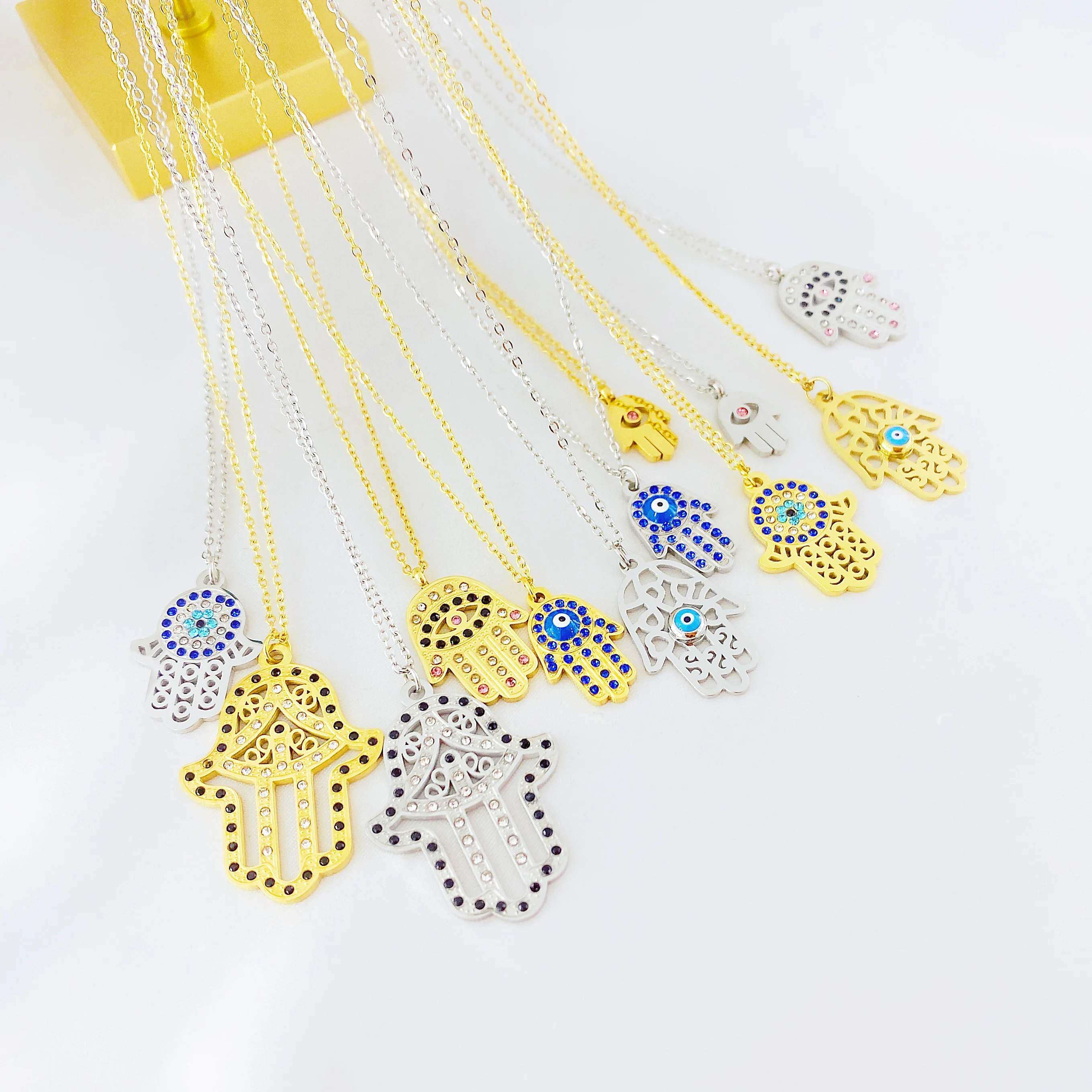 

New design fashion gold/steel Hamsa Fatima necklace for Turkish fashion jewelry wholesale