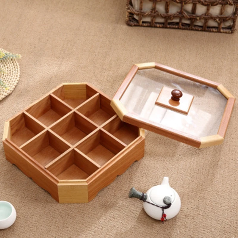 

LUDA Creative Pine Chinese Dried Fruit Box Living Room Split with Cover Candy Box Wood Nut Snack Solid Wood Storage Box
