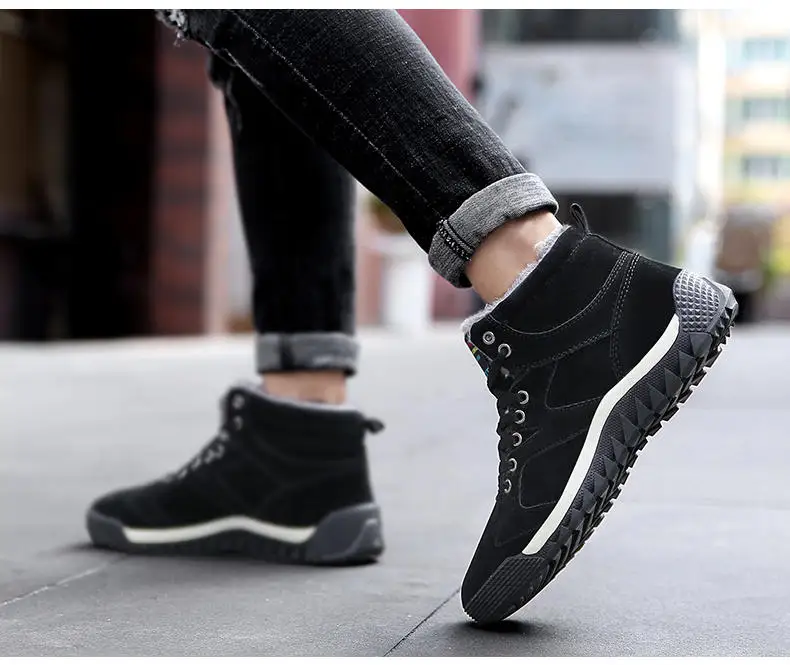 Men Shoes Winter Casual Boots for Men Fur Lace Up Warm Snow Boots Outdoor Fashion Flat Mens Shoes Big Size 47 Scarpe Uomo 43