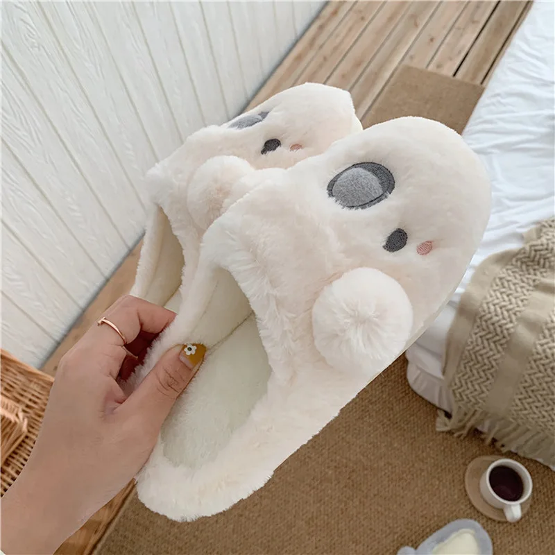 

Girls Slippers Winter women Cute Cartoon Koala Bear Plush Warm Home slippers Indoor Comfort Shoes Girls room Soft Furry Slides