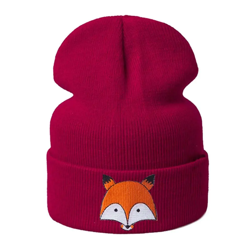 red SuperB& G, Новое поступление, осенне-зимняя шапка для женщин и мужчин, Вязаная хлопковая шапка Skullies Beanies, шапки унисекс с принтом кошки, лисы, хеджирующая шапка Gorros - Цвет: red