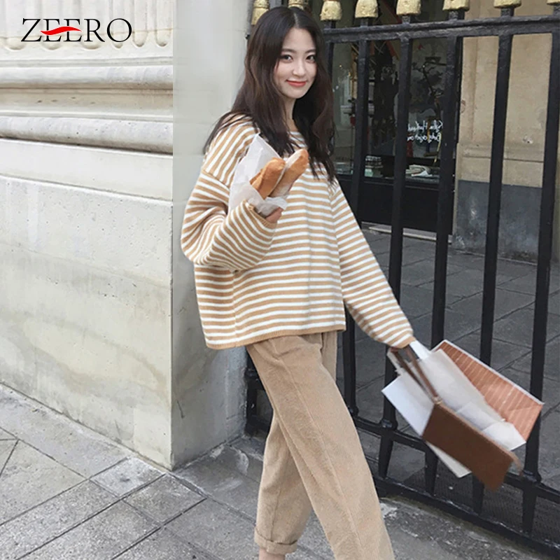 Женский трикотажный комплект из 2 предметов Свободный пуловер в полоску +