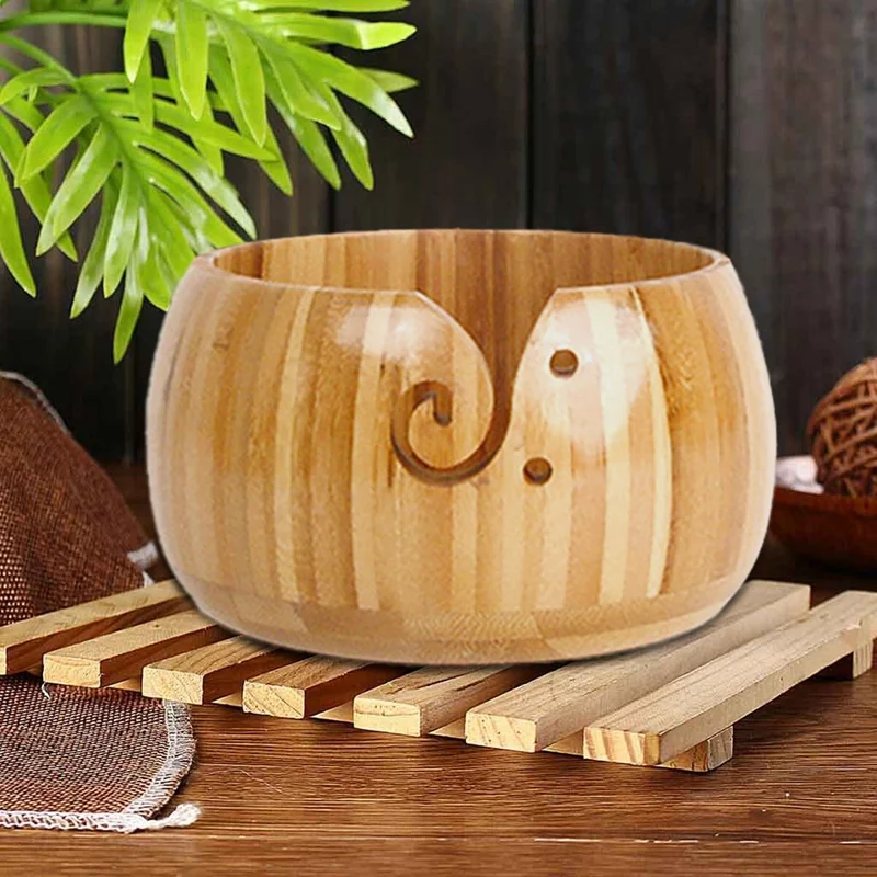 

Dustproof Natural Wooden Wool Yarn Storage Bowl Crochet Knitting Needle Storage Holder Knitting Supplies Organizer 2021