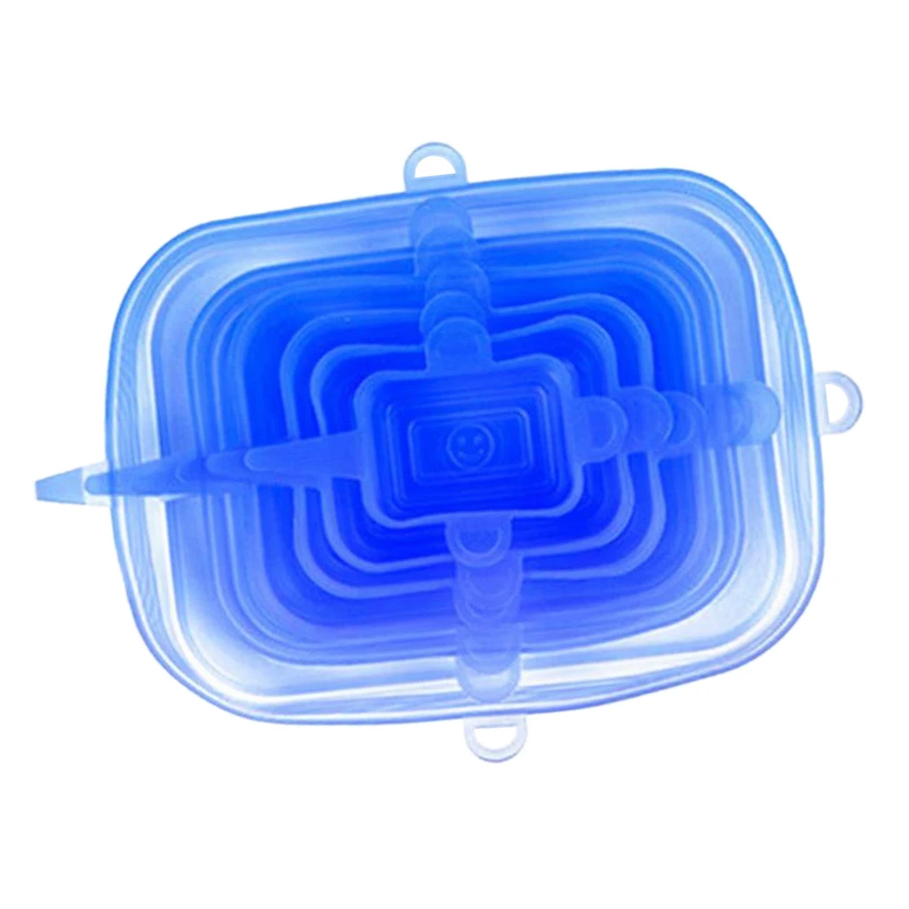 

6 шт. универсальная силиконовая крышка, многоразовые кухонные силиконовые растягивающиеся крышки, различные размеры, герметичная чаша, эла...