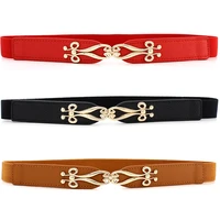 stretch waist belts lady fashion stretch elastic waistband new dress adornment for women leather waist band with gold buckle