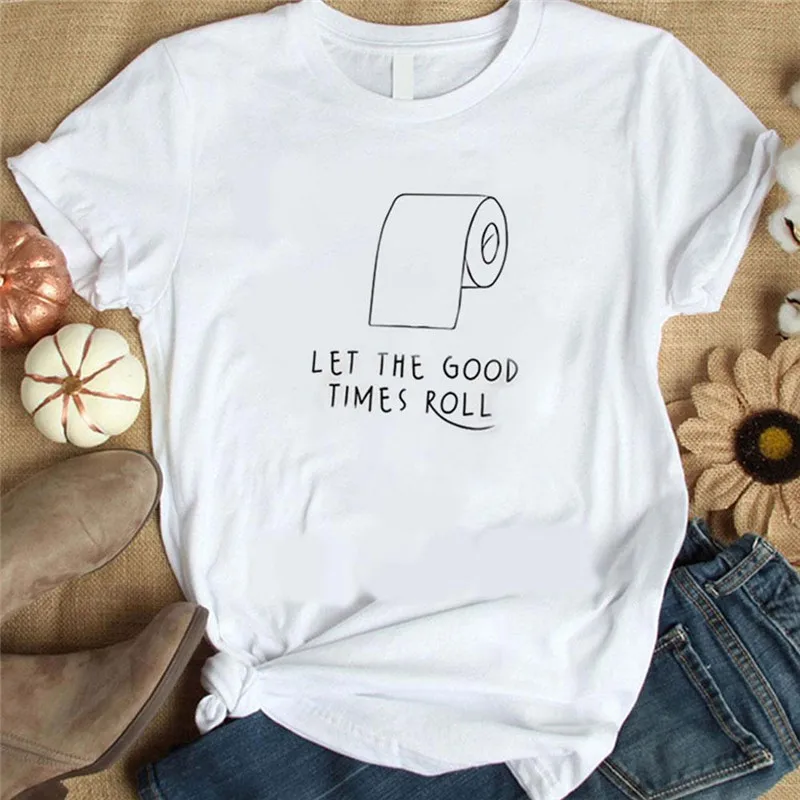 AOWOF летние женские футболки с надписью let good times белые Забавные принтом волшебная