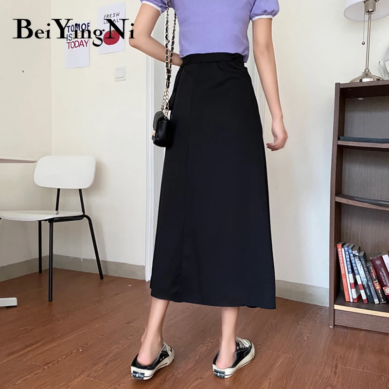 

Beiyingni Skirts Womens Summer Korean Slim Vintage Harajuku Casual Skirts Female High Waist Lace-up Solid Color Skirt Woman OL