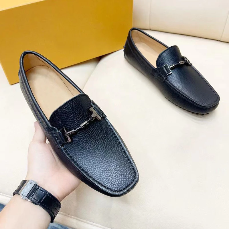 

Black Full-grain Leather Driving Shoes Men's Suede Loafers Pebbled Rubber Soles Fashion High Quality Breathable Casual Shoes