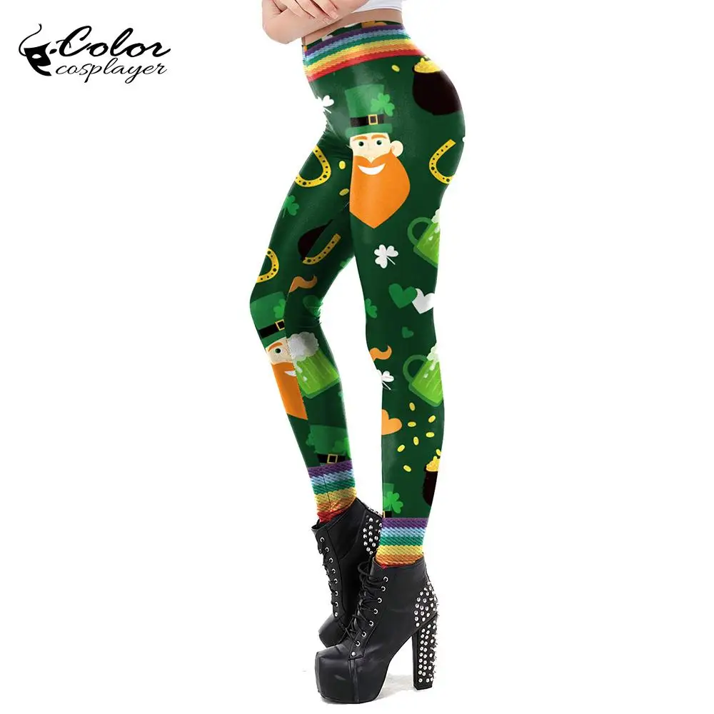 

Color Cosplayer Saint Patrick's Day Leggings Green Hat Dsys Pants For Women's Shamrock Mid-Waist Leggin Carnival Clothing