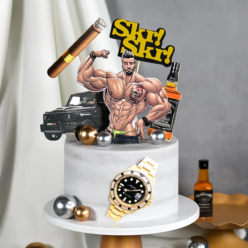 Красавец винные часы автомобиль богатая тема Топпер торта подарок на день отца