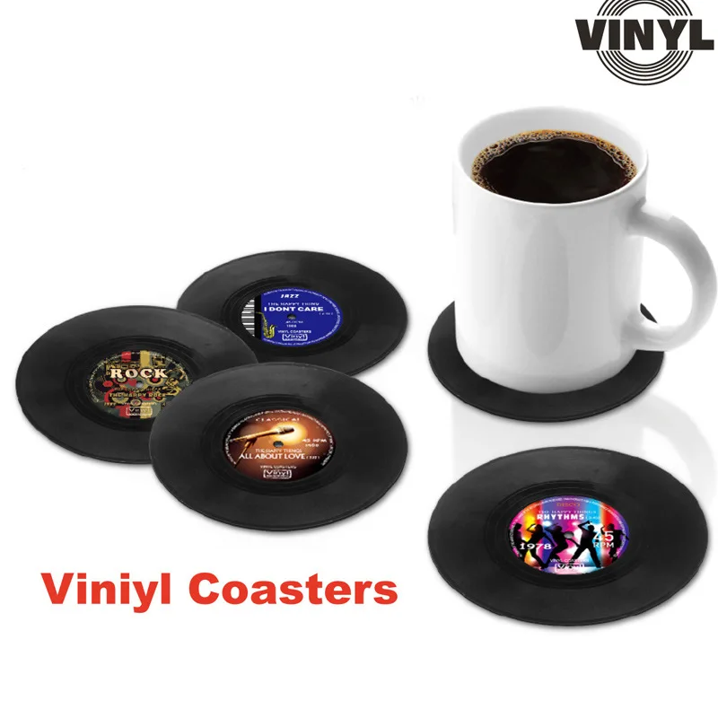 Подставки виниловые 4 шт. подставки для напитков в стиле ретро с держателем