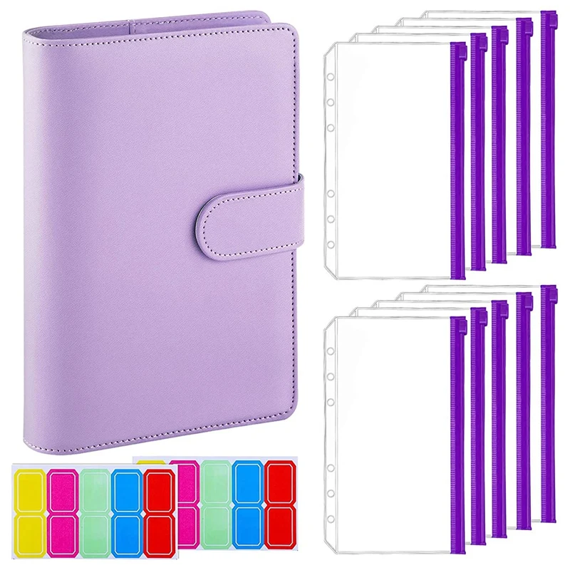 

12-Piece A6 Binder Pocket with Notebook Cover, PU Leather Binder Cover, Bill Management, Card Storage