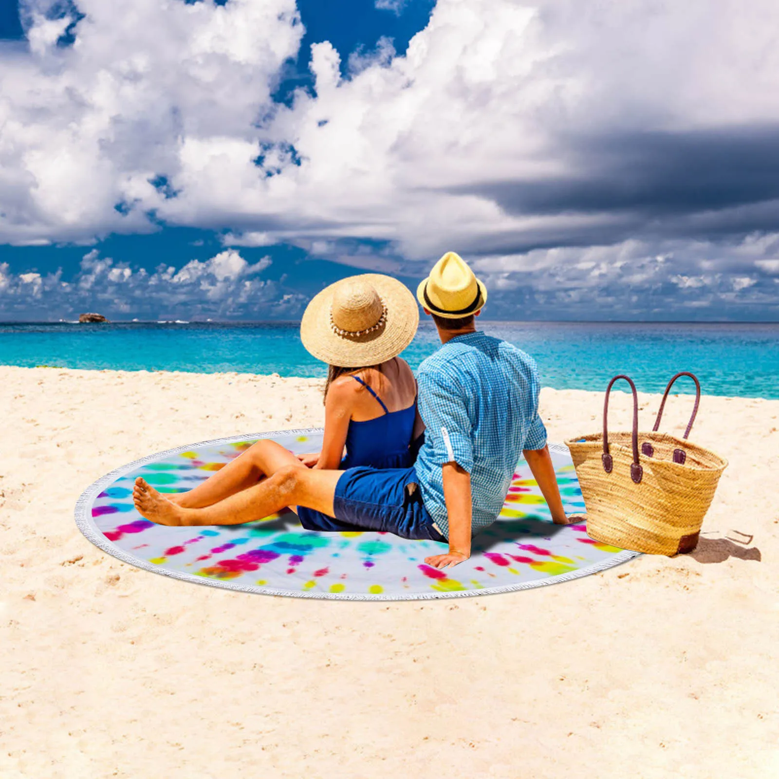 

Summer Geometric Thick Bath Shower Towel Microfiber Round Beach Towel Summer Sunbathing Beach Towel Yoga Mat Outdoor Picnic