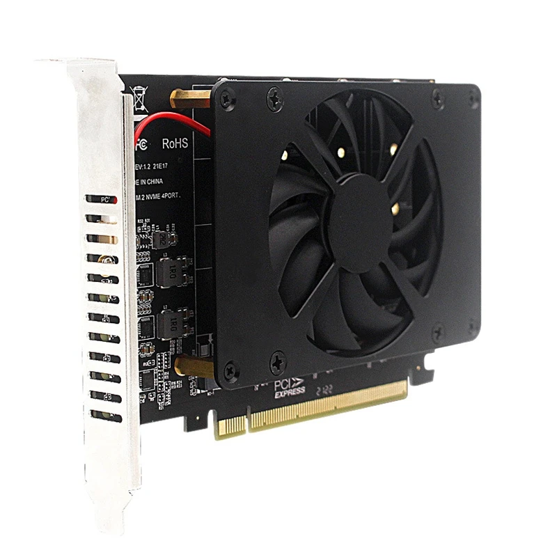 

Плата расширения PCIE к 4XM.2 M KEY NVME SSD PCIE16X с охлаждающим вентилятором для настольного ПК WindowsXP 7 8 10