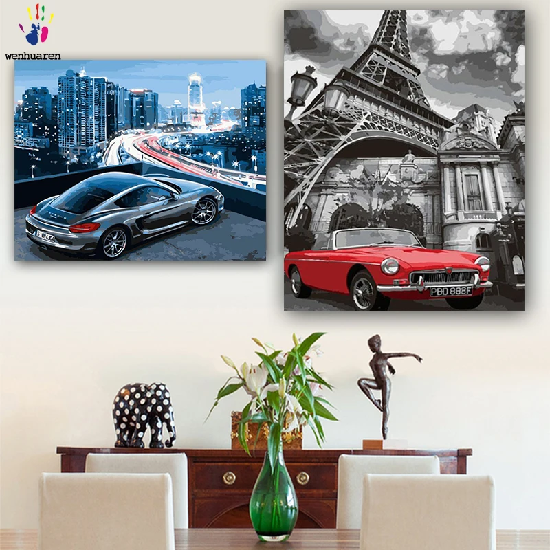 DIY картинки для раскраски по номерам с цветами разные автомобили рисунок