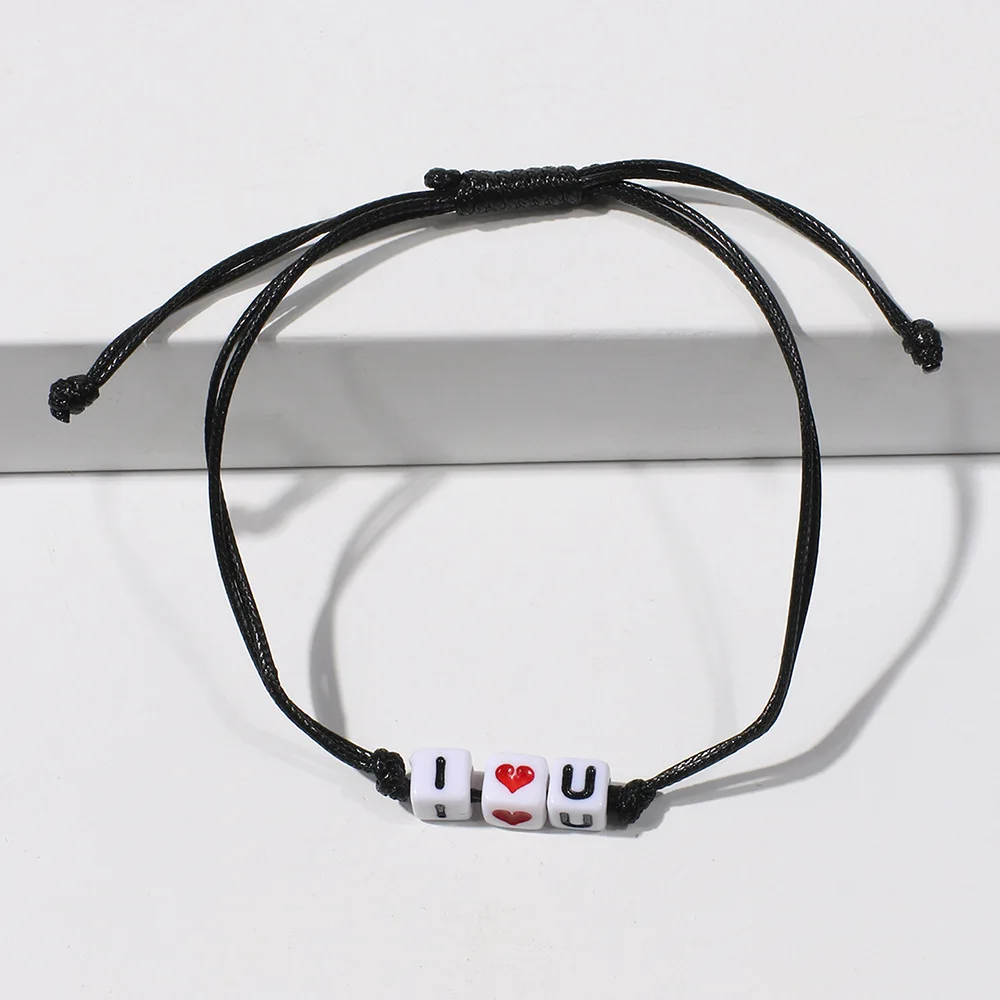 

2pcs/set Braid Rope Bracelet Adjustable Bangle Lover Letter Beads Heart Bracelet For Couple Women Men Lady Valentine's Day Gift