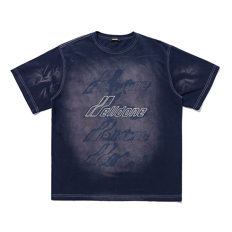 

We11done Famous designer gradient short-sleeved men and women couple loose T-shirt high street hip-hop