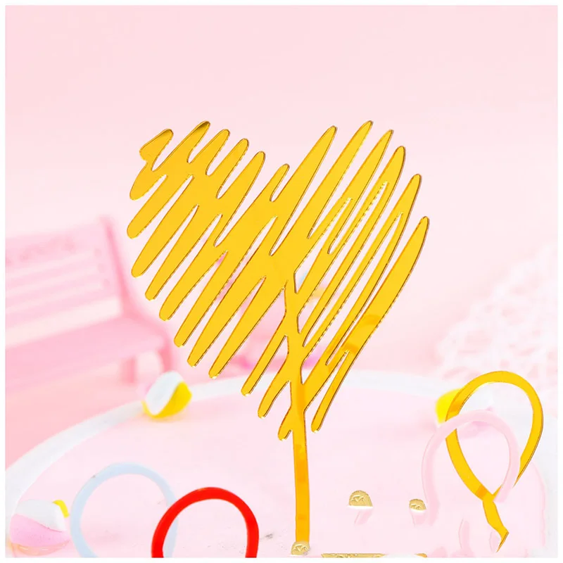 Gold Heart 1 шт. Золотое серебро с днем рождения золотая вставка для торта DIY креативный Акриловый Топ Детские флажки для душа вечерние свадебные принадлежности - Цвет: Gold Heart