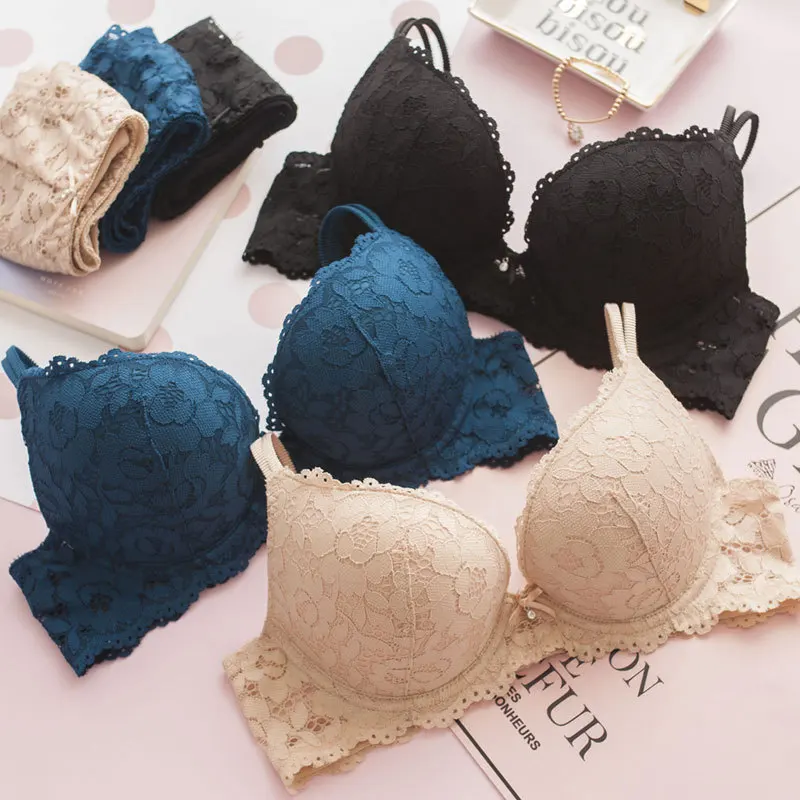 Wasteheart Women Fashion Purple Blue Lace Adjustable Straps Bralette Soft Panties Push Up Bra Set Cup A B C Underwear Lingerie | Женская