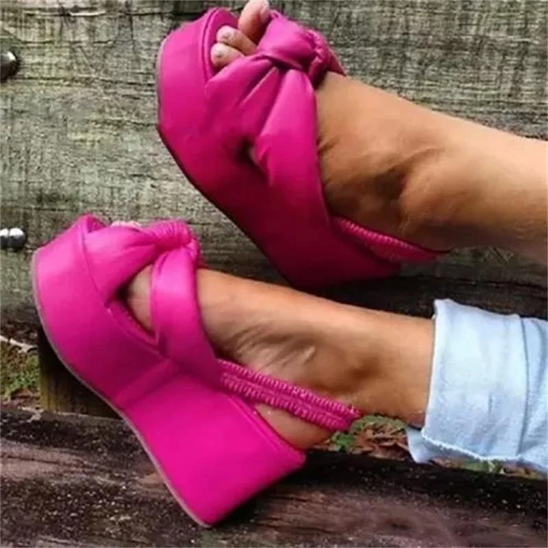 

Женские босоножки с узлом на толстой подошве, однотонные сандалии на платформе, Повседневная Уличная обувь, большие размеры, лето 2021