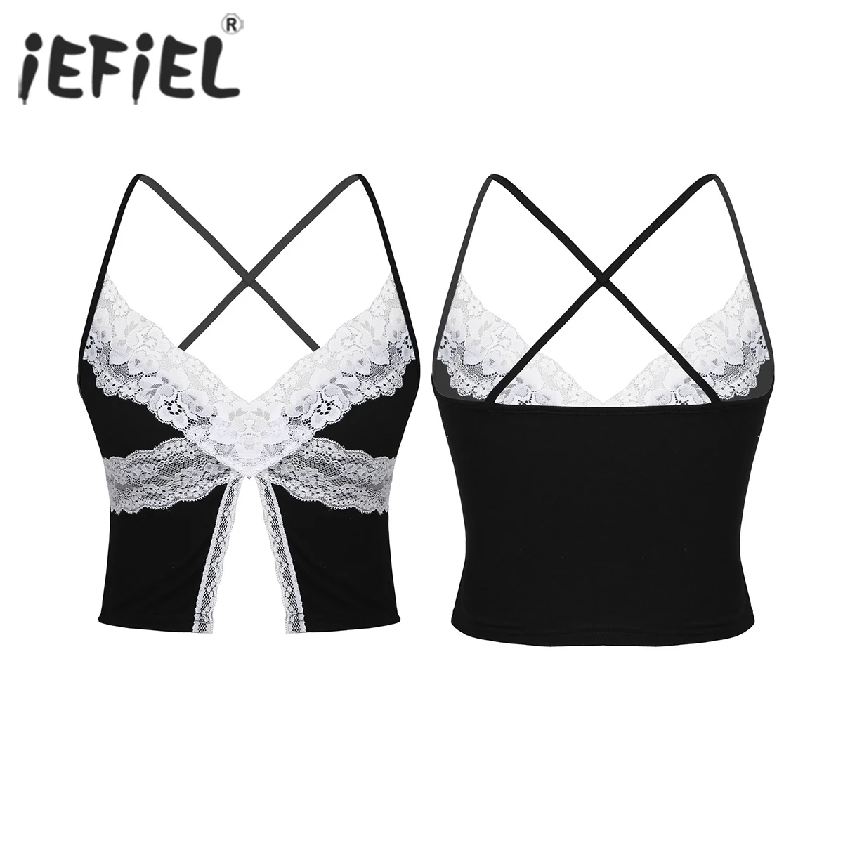 

Женский кружевной кроп-топ с разрезом, повседневный кроп-топ с перекрестными лямками на спине, облегающий топ с V-образным вырезом