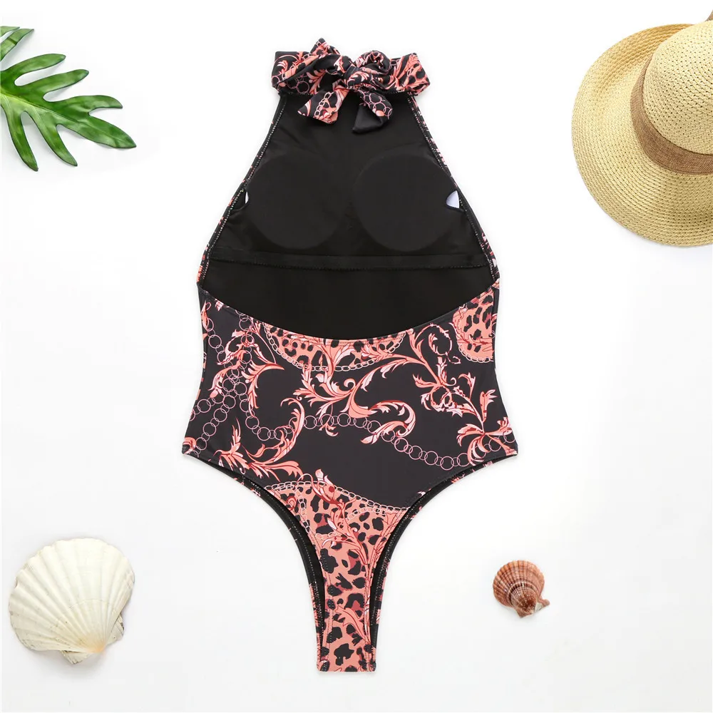 

XXL Large Size Swimwear One Piece Swimsuit Women 2020 High Nick Monokini Bandage Bathing Suit Halter Bodysuit Bather Beachwear