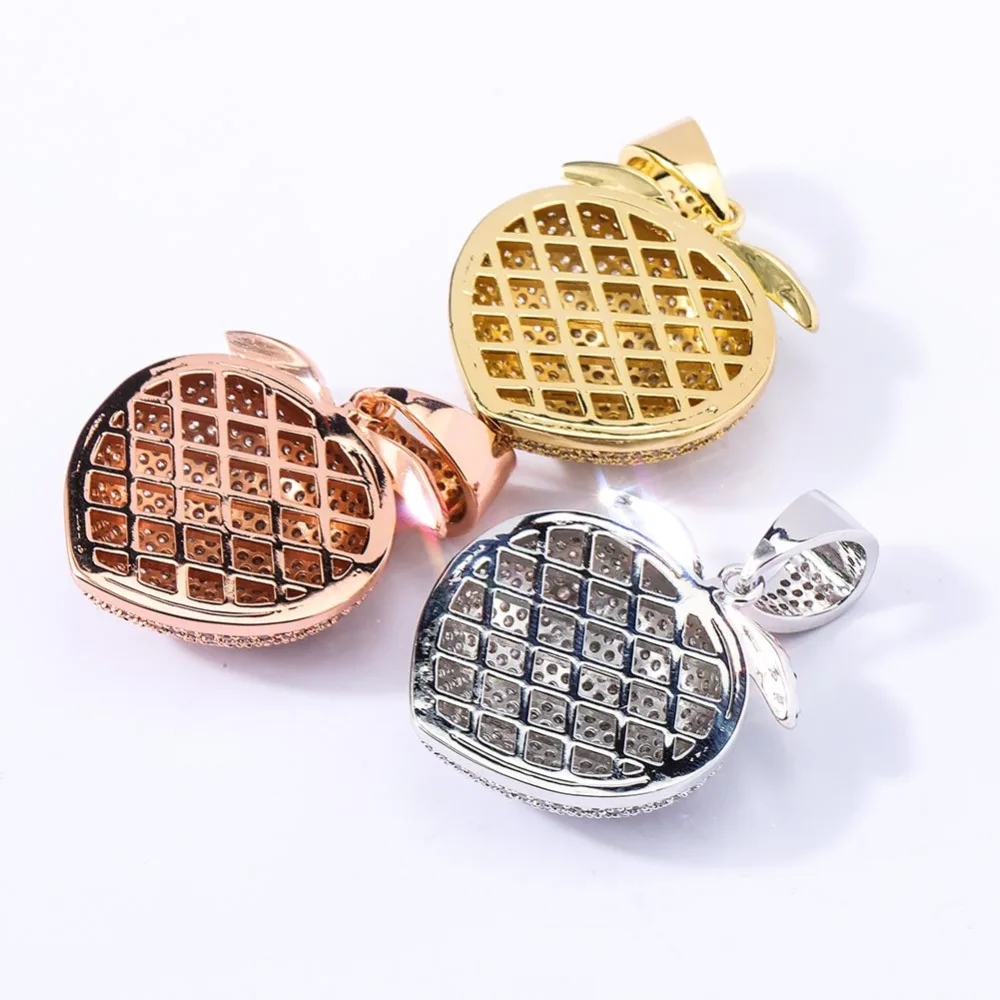 New Iced out Fruit Pendant Necklace With Tennis Chain Gold Color Cubic Zirconia Mens Women Hip hop Jewelry Bling | Украшения и