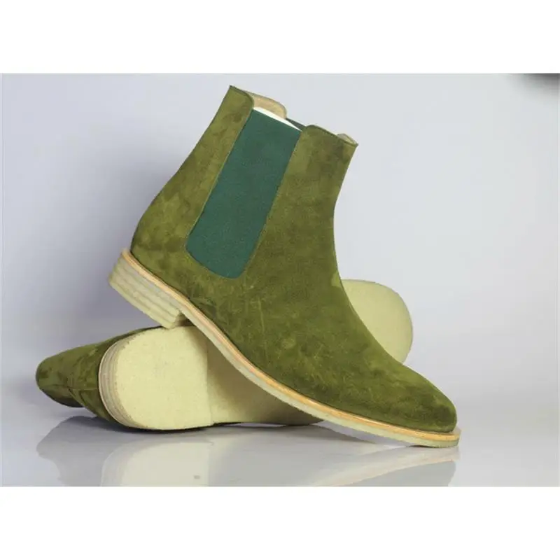 

Men Shoes Fashion Youth Vitality Handmade Beautiful Green Faux Suede Classic Slip-on Party Dress All-match Chelsea Boots KS262
