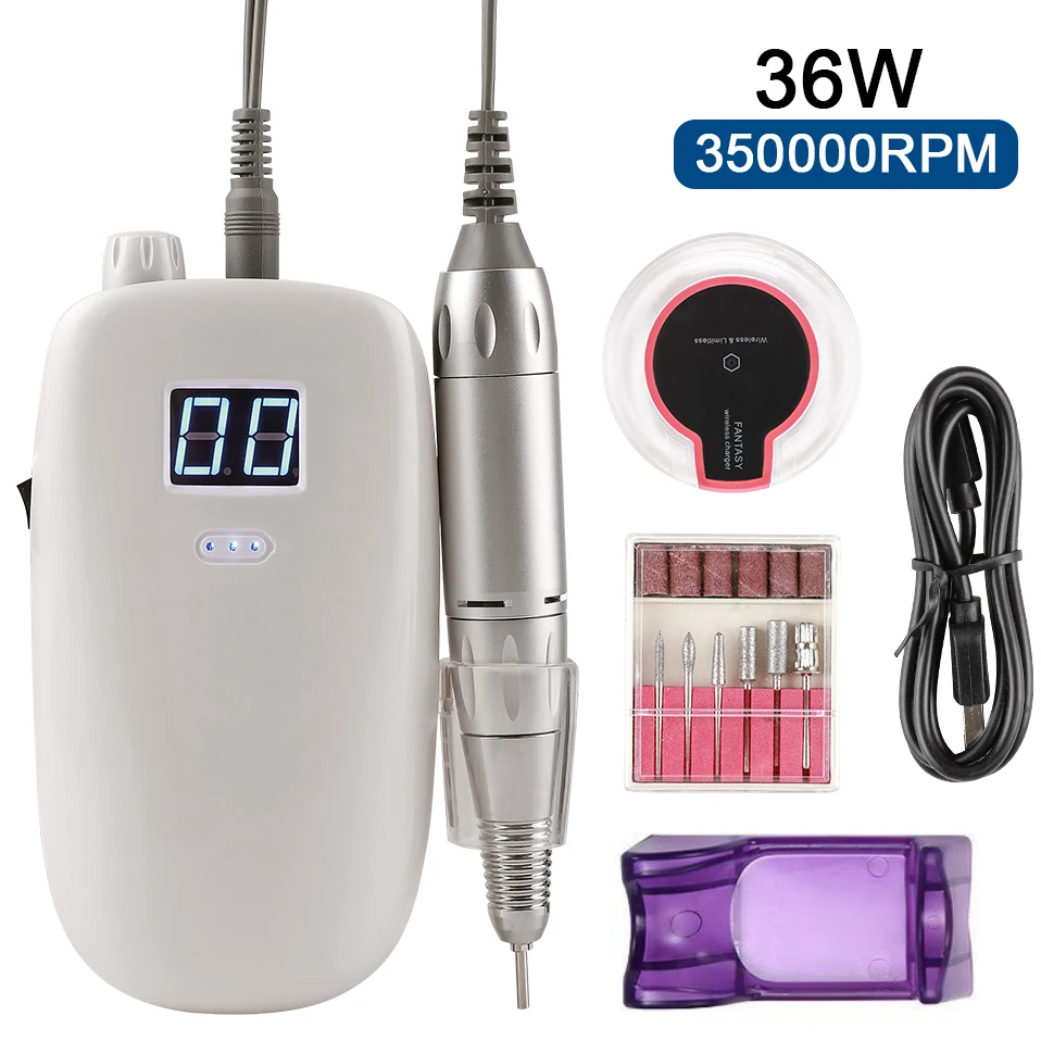 35000RPM Nail Drill Machine 36W Wireless Recharging Gel Nail Art Polisher Portable Electric Nail File Set Tools For Manicure