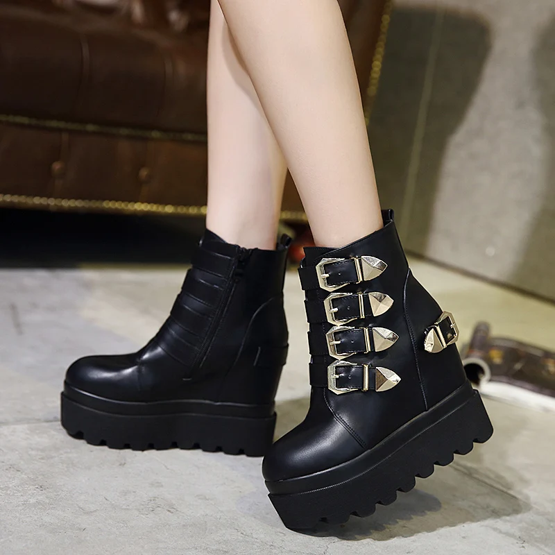 2019 г. женские роскошные черные ботинки на танкетке высоком каблуке 11 5 см вечерние