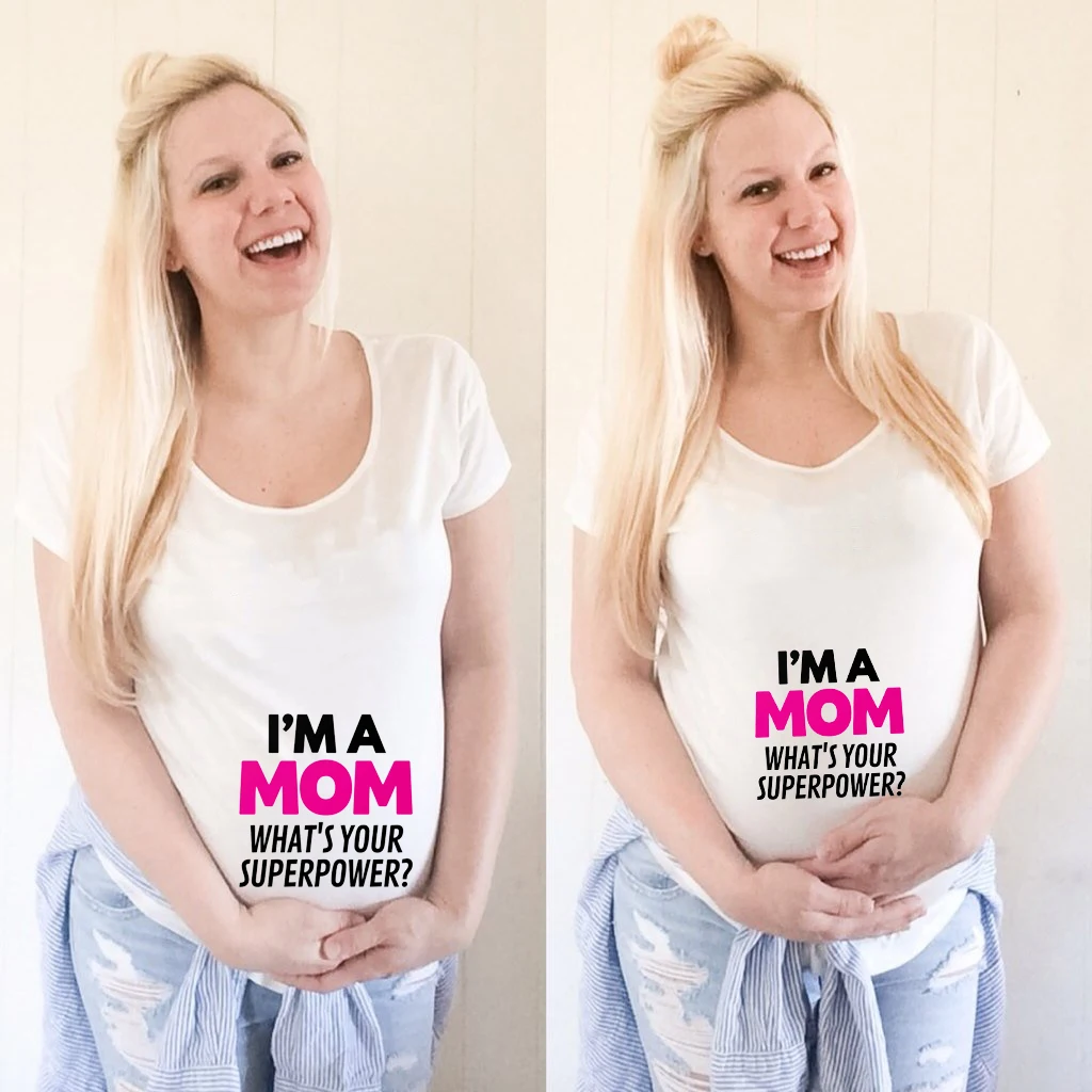 I'm A Mom What's Your Superpower Одежда для беременных Топы Футболки с буквенным принтом
